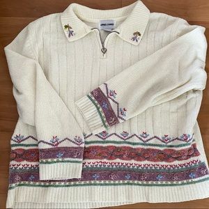 Vintage Embroidered White Quarterzip Lg